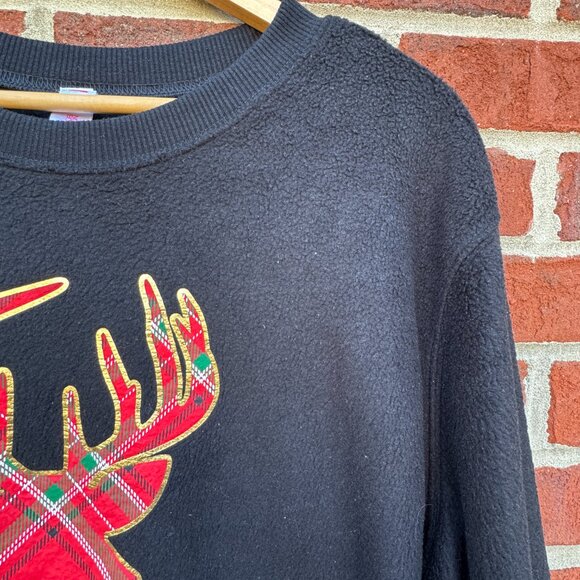 No Boundaries Christmas Sweatshirt XL Black Fleece Plaid Reindeer Silhouette - Picture 2 of 9